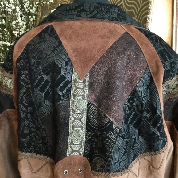 Vintage Winlit brown leather multi print bomber jacket - Picture 3 of 10